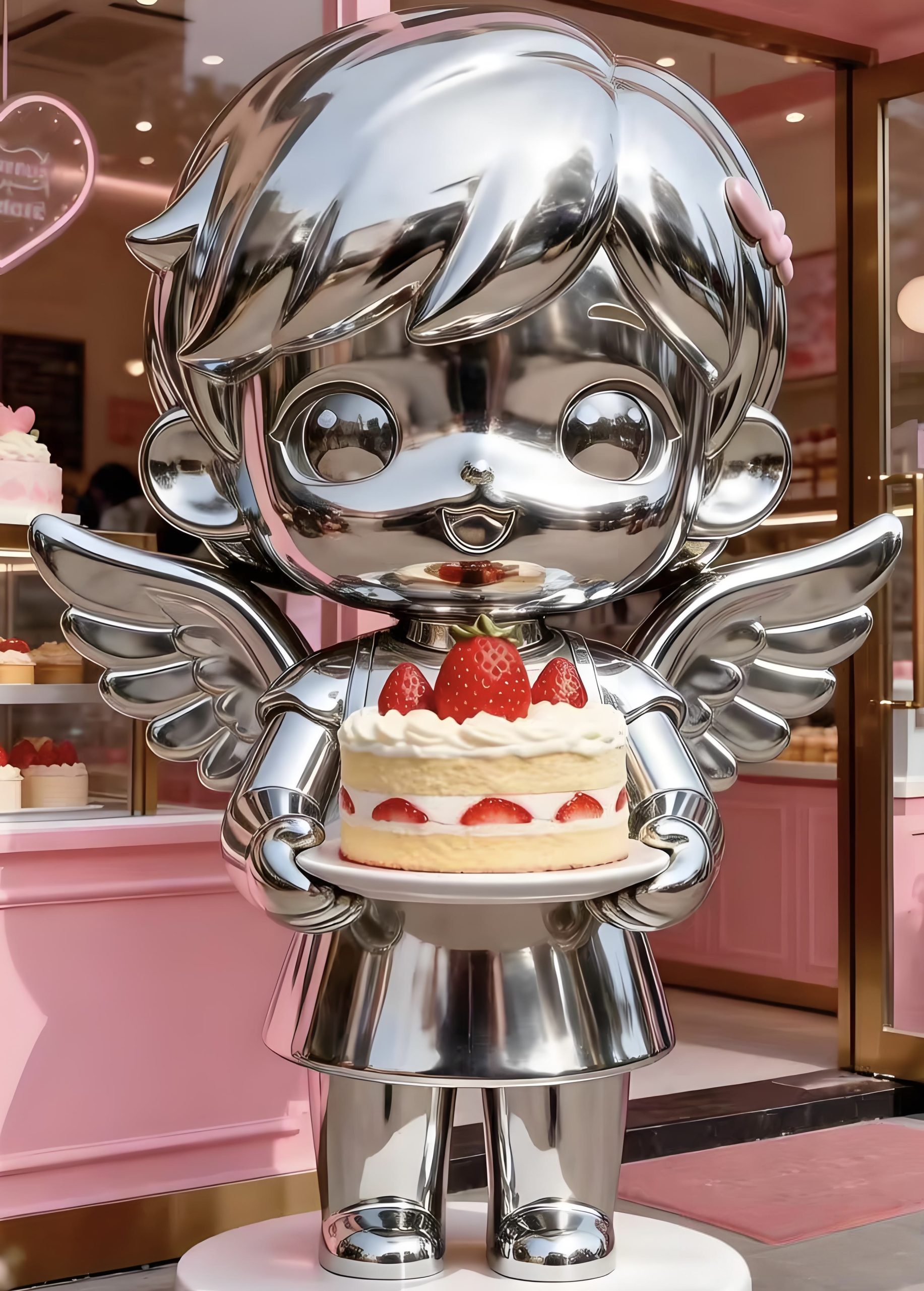 Stainless steel cartoon sculpture.