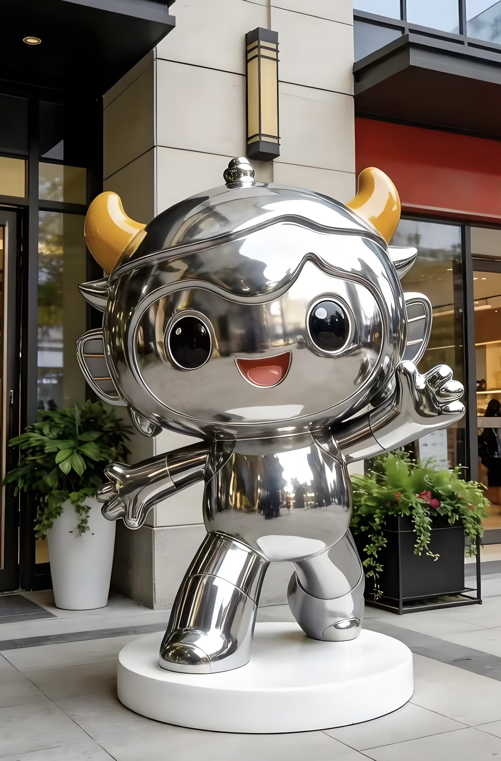Stainless steel cartoon sculpture.